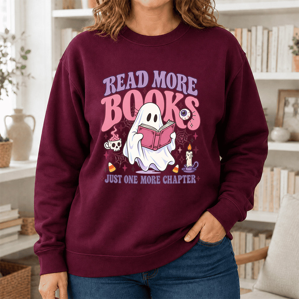 Read More Books Printed Sweatshirt | Halloween Book Lover Gift Maroon