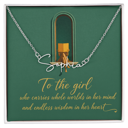 To The Girl Decorative Card And Custom Name Polished Stainless Steel Necklace With Box Book Lover Gift Font 2