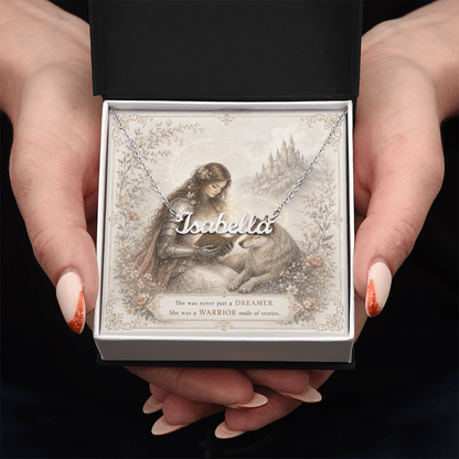 Lady Knight Reading Decorative Card And Custom Name Polished Stainless Steel Necklace With Box Book Lover Gift Font 1