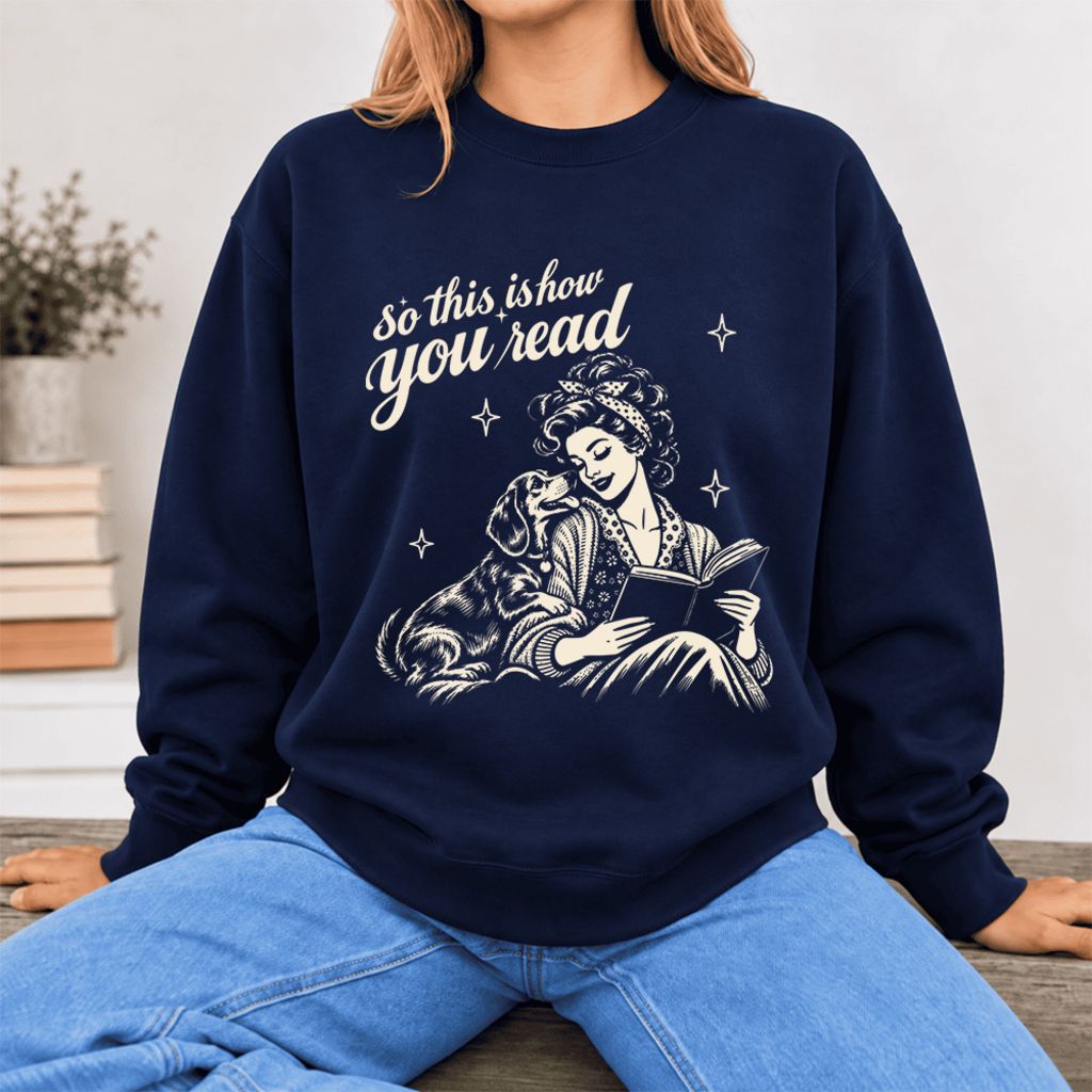 How You Read Dachshund Softstyle Sweatshirt | Cozy Dog Mom Reader Gift Navy