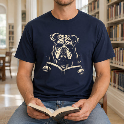 Bulldog Reading Book Softstyle T-Shirt | Book Lover Gift Navy