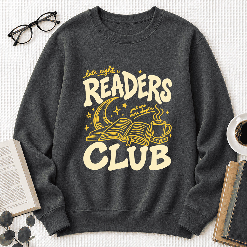 Late Night Readers Club Crewneck Sweatshirt | Reader Gift Dark Heather