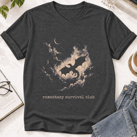 Romantasy Survival Club Ultra-Soft V-Neck | Fantasy Book Lover Gift Dark Grey Heather