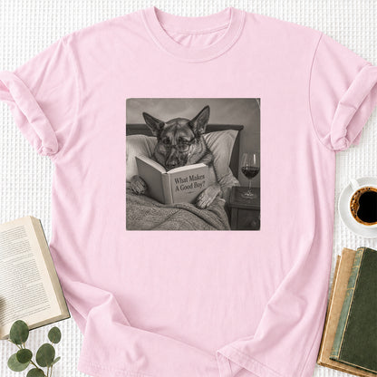What Makes A Good Boy Printed T-Shirt | Cozy German Shepherd Mom Reader Gift Light Pink