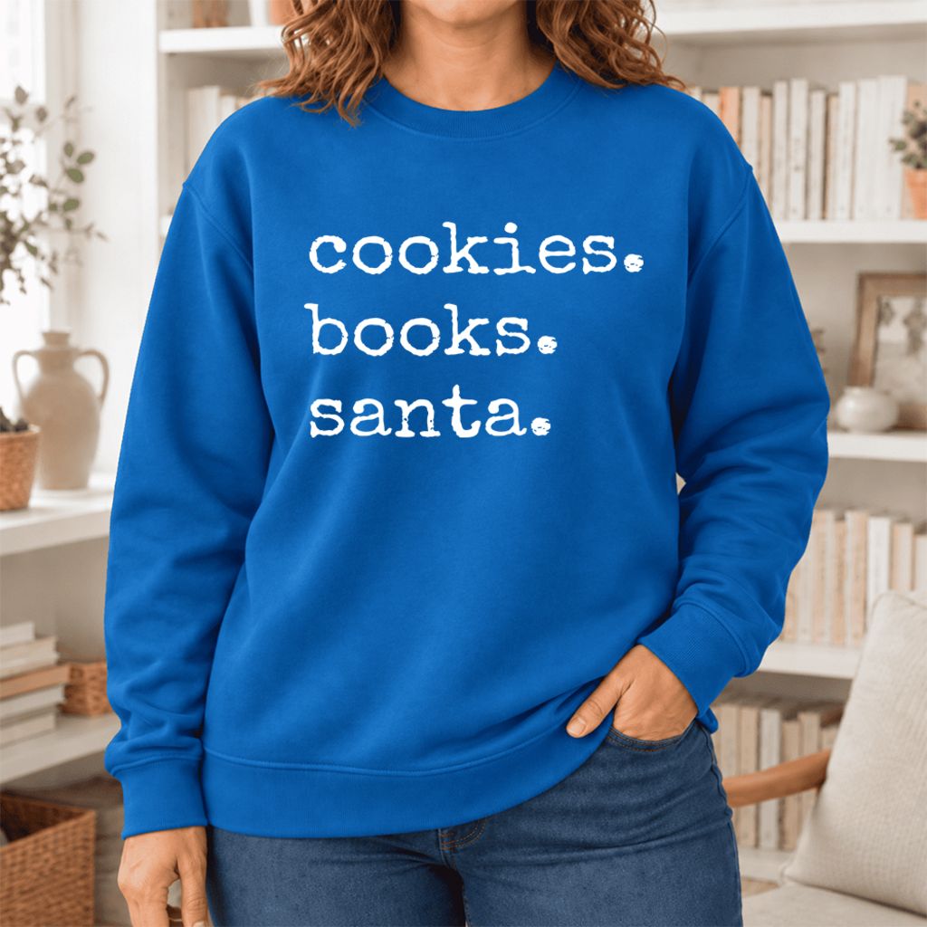 Cookies Books Santa Softstyle Sweatshirt | Christmas Book Lover Gift Royal