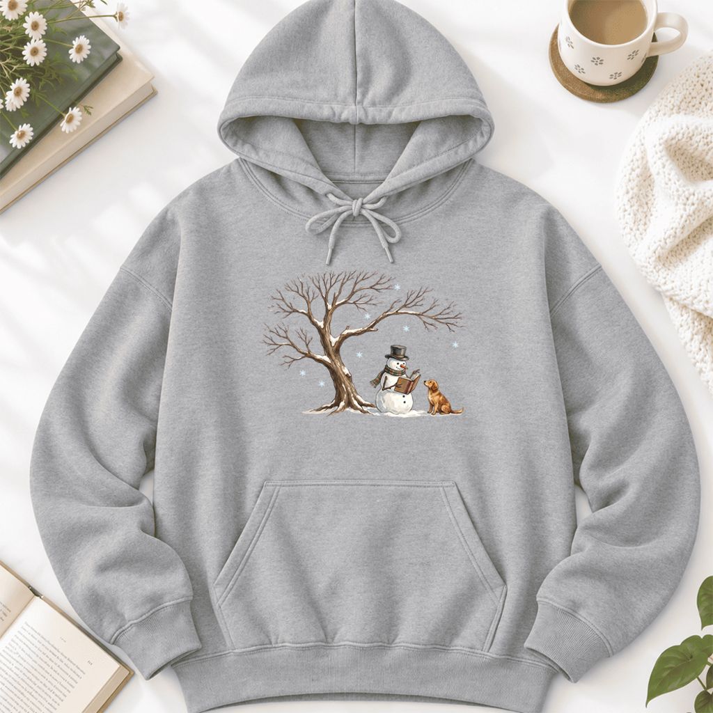 Golden Retriever And Snowman Under Tree Softstyle Hoodie | Christmas Reader Gift Sport Grey
