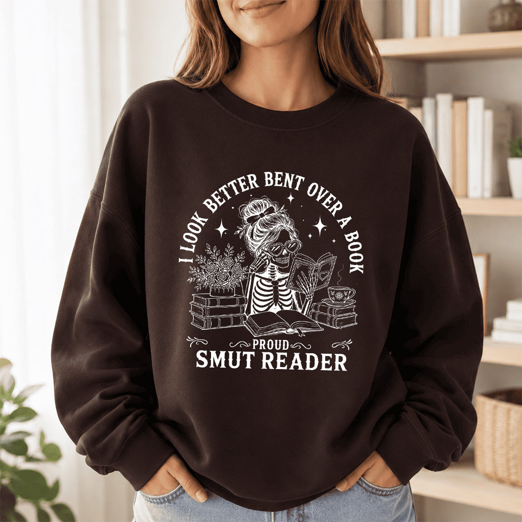 I Look Better Bend Over A Book Crewneck Sweatshirt | Reader Gift Dark Chocolate