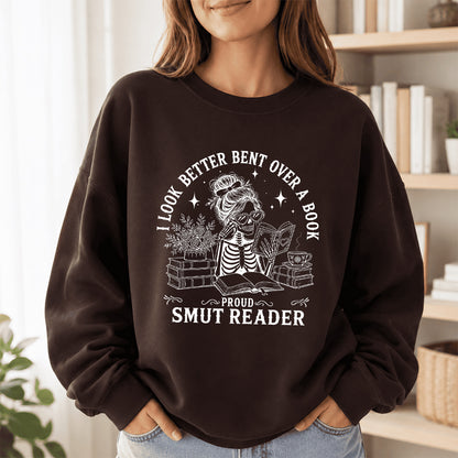 I Look Better Bend Over A Book Crewneck Sweatshirt | Reader Gift Dark Chocolate