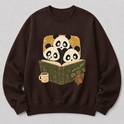 Curious Pandas Reading Crewneck Sweatshirt | Panda Lover & Reader Gift Dark Chocolate