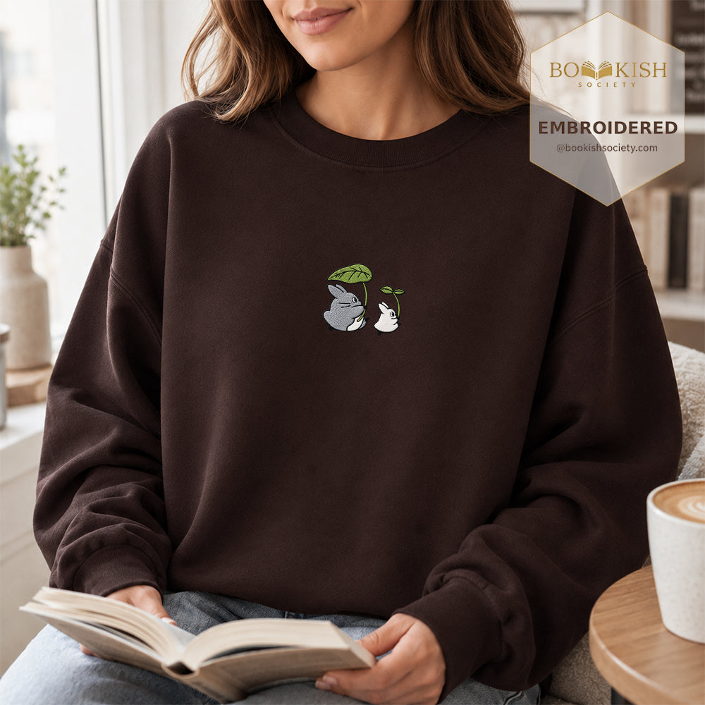 Forest Spirits and Flowers Embroidered Sweatshirt | Reader Gift Dark Chocolate