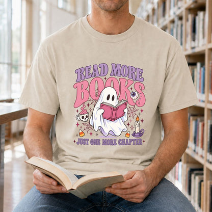 Read More Books Ghost Printed T-Shirt | Halloween Book Lover Gift Sand