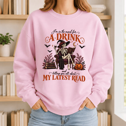 Telling You All About My Lastest Read Printed Sweatshirt | Halloween Reader Gift Light Pink