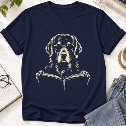 Golden Retriever Reading Book Ultra-Soft V-Neck | Dog Mom Reader Gift Navy