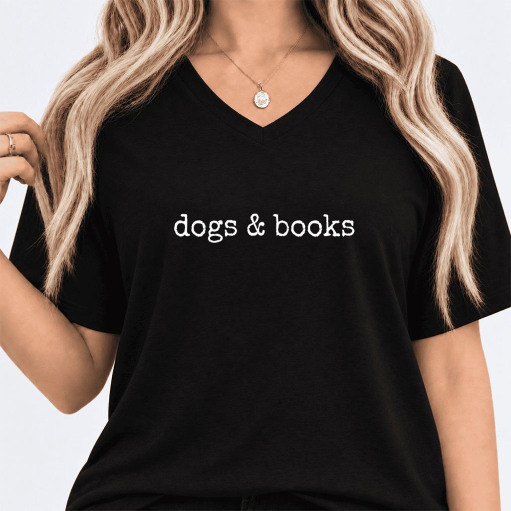 Dogs & Books Ultra-Soft V-Neck | Dog Lover & Reader Gift Black