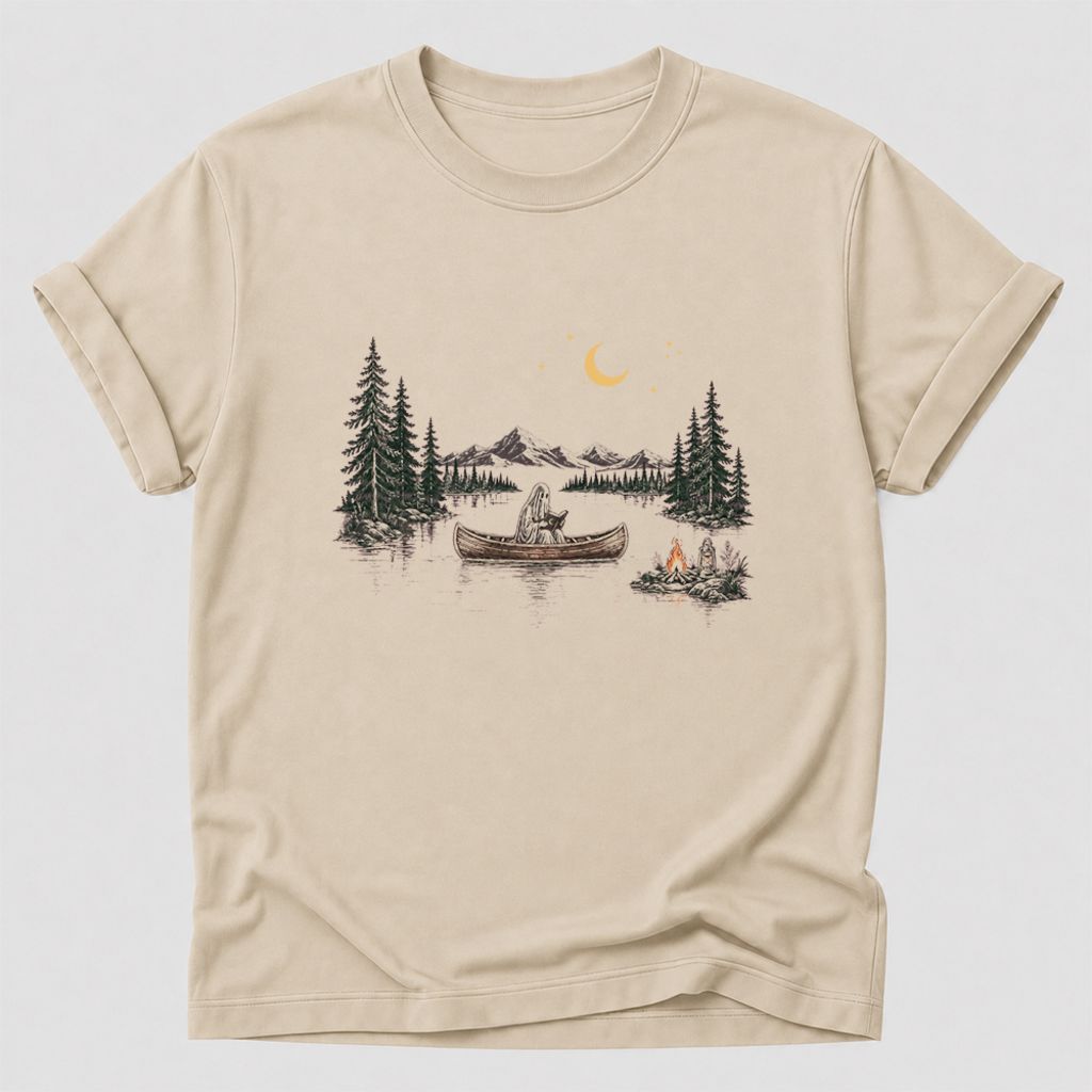 Reading Ghost On The Boat Printed T-Shirt | Spooky Book Lover Gift Sand