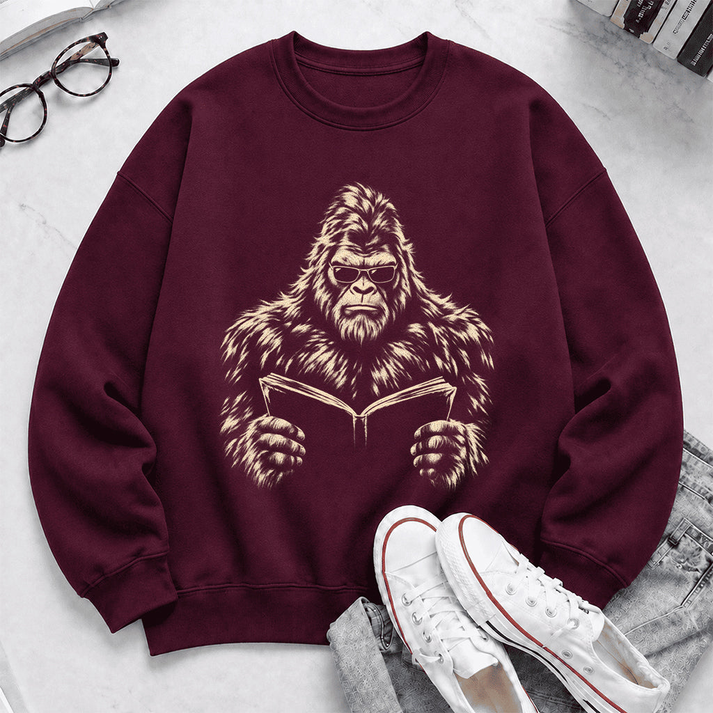 Big Foot Reading Book Crewneck Sweatshirt | Reader Gift Maroon