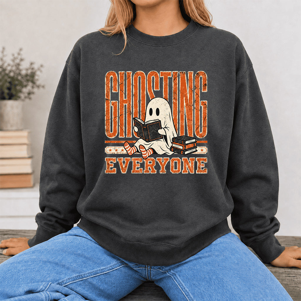 Ghosting Everyone Printed Sweatshirt | Halloween Book Lover Gift Dark Heather
