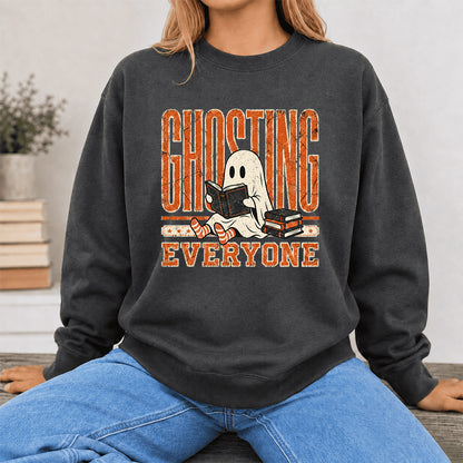 Ghosting Everyone Printed Sweatshirt | Halloween Book Lover Gift Dark Heather