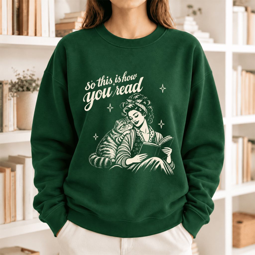 How You Read Exotic Shorthair Softstyle Sweatshirt | Cozy Cat Lover Reader Gift Forest Green