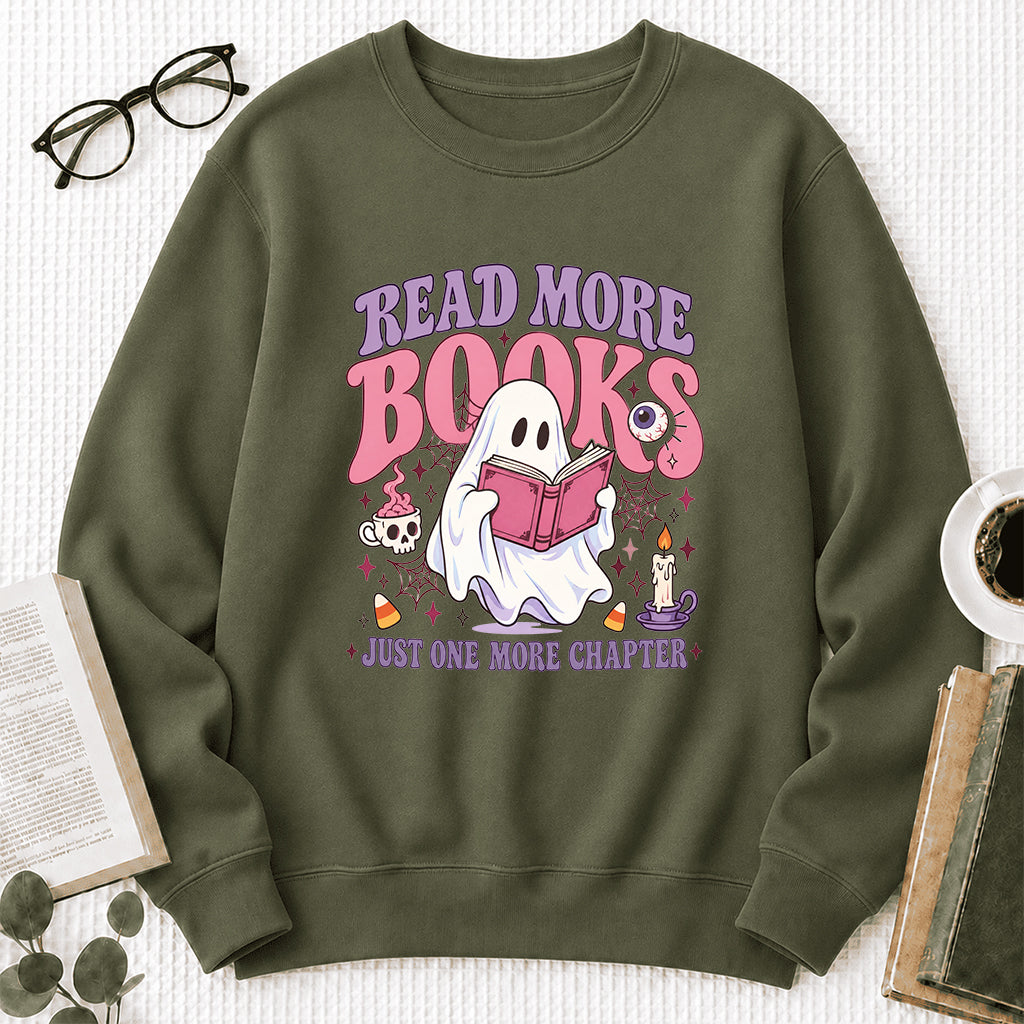 Read More Books Printed Sweatshirt | Halloween Book Lover Gift Military Green
