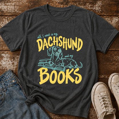 All I Need Is My Dachshund And My Books Softstyle T-Shirt | Book Lover Gift Dark Heather