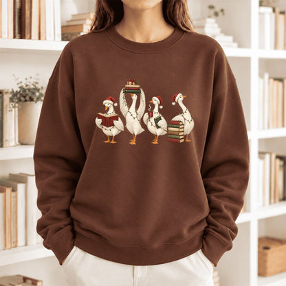 Christmas Reading Ducks Softstyle Sweatshirt | Christmas Book Lover Gift Cocoa