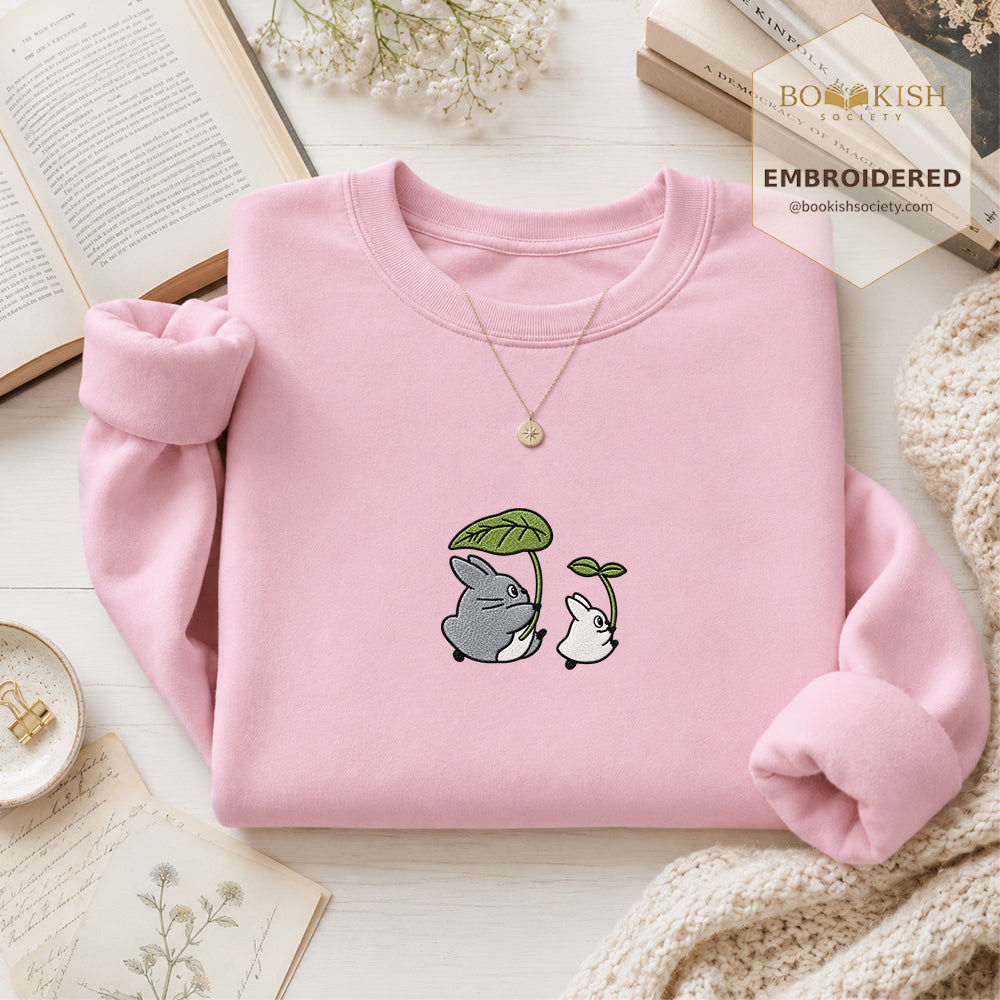 Forest Spirits and Flowers Embroidered Sweatshirt | Reader Gift Light Pink