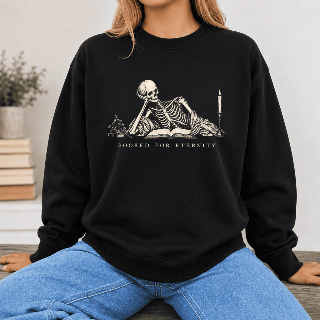 Booked For Eternity Crewneck Sweatshirt | Halloween Reader Gift Black