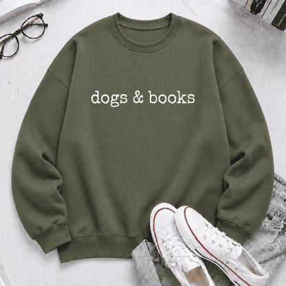 Dogs & Books Crewneck Sweatshirt | Dog Lover & Reader Gift Military Green