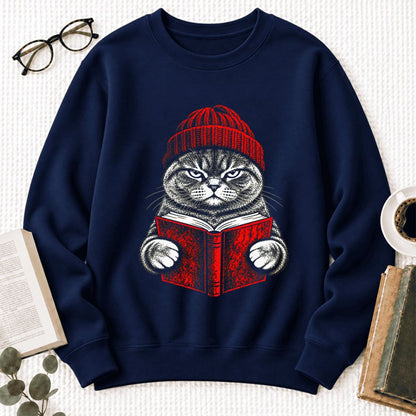 Vintage Reading Cat British Shorthair Softstyle Sweatshirt | Christmas Gift Navy