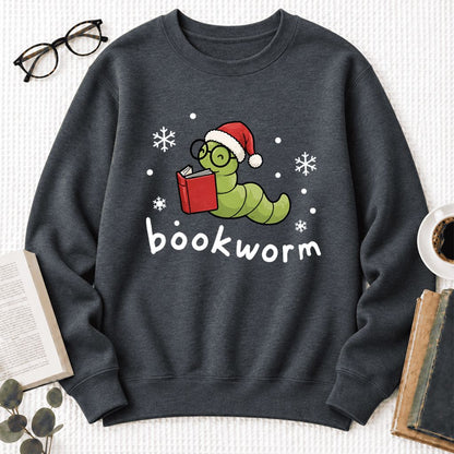 Christmas Bookworm Softstyle Sweatshirt | Christmas Book Lover Gift Dark Heather