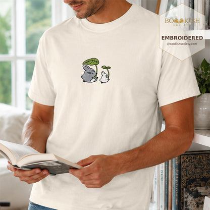 Embroidered Forest Spirits and Flowers Comfort Color® T-shirt Book Lover Gift Ivory