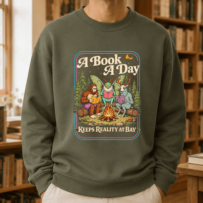Cryptid Book Club Crewneck Sweatshirt | Reader Gift Military Green