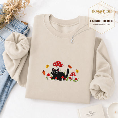 Mushroom Cat Embroidered Sweatshirt | Reader Gift Sand