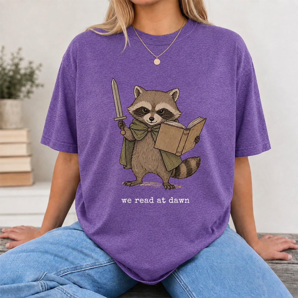 Funny Raccoon Reading Softstyle T-Shirt | Book Lover Gift Heather Purple