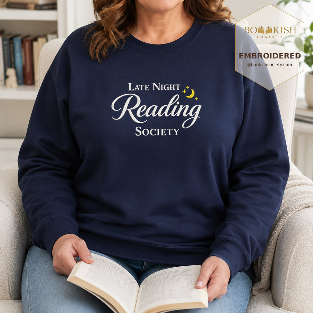 Late Night Reading Society Embroidered Sweatshirt | Reader Gift Navy