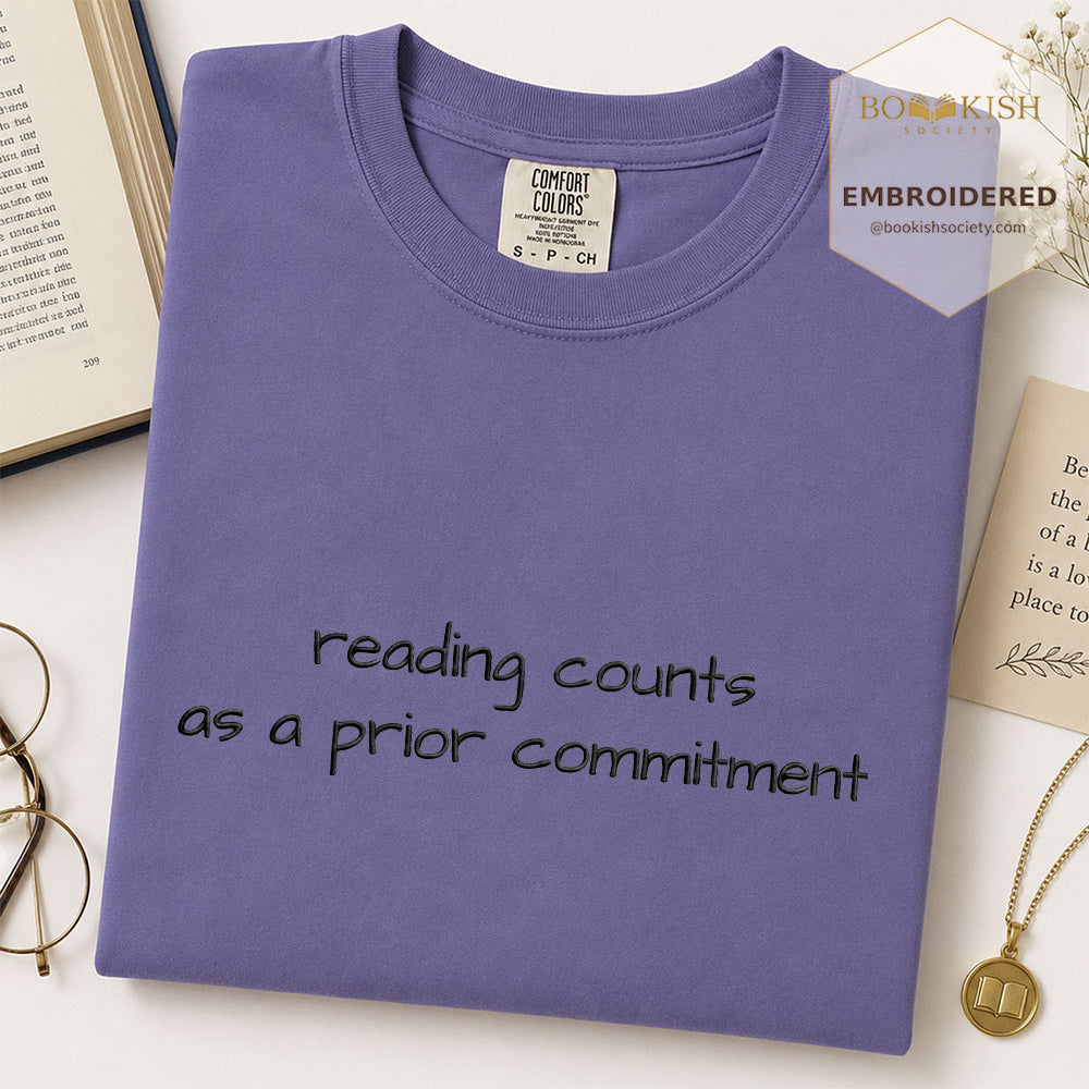 Embroidered Reading Counts As A Prior Commitment Comfort Color® T-shirt Book Lover Gift Grape