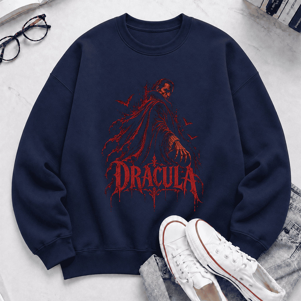 Dracula Vampire Gothic Crewneck Sweatshirt | Halloween Book Lover Gift Navy
