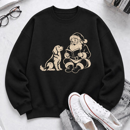 Funny Dog With Reading Santa Softstyle Sweatshirt | Christmas Book Lover Gift Black