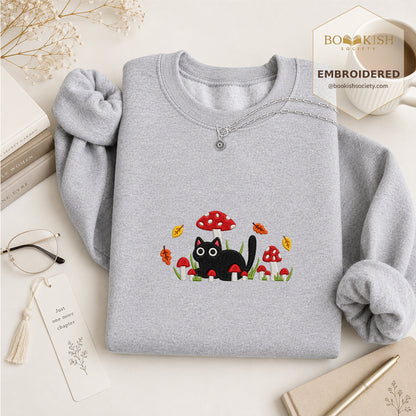 Mushroom Cat Embroidered Sweatshirt | Reader Gift Sport Grey