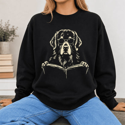Golden Retriever Reading Book Crewneck Sweatshirt | Reader Gift Black