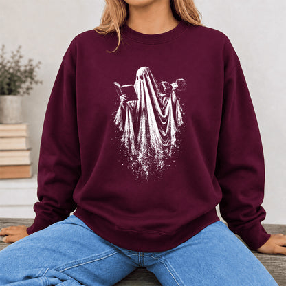 Reading Gym Ghost Printed Sweatshirt | Halloween Book Lover Gift Maroon