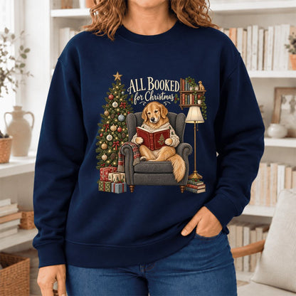 All Booked For Christmas Sweatshirt | Christmas Reader Gift Navy