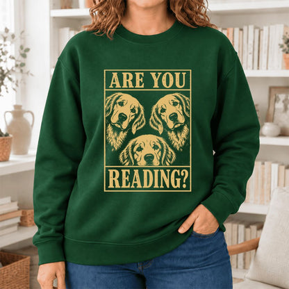 Are You Reading Golden Retriever Softstyle Sweatshirt | Dog Mom Reader Gift Forest Green