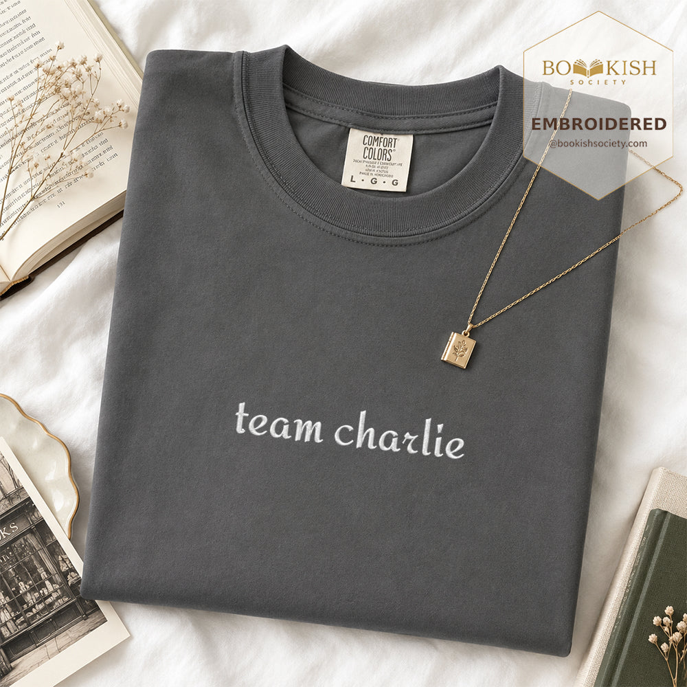 Embroidered Team Charlie Comfort Color® T-shirt Book Lover Gift Graphite