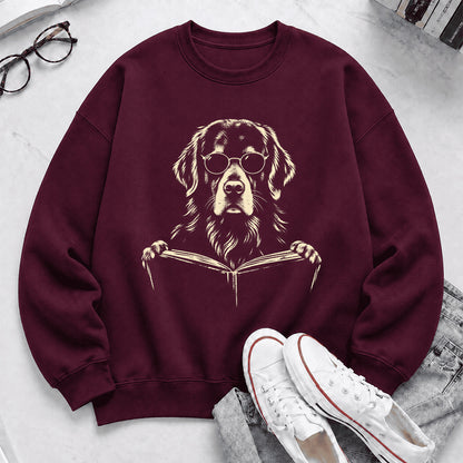 Golden Retriever Reading Book Crewneck Sweatshirt | Reader Gift Maroon