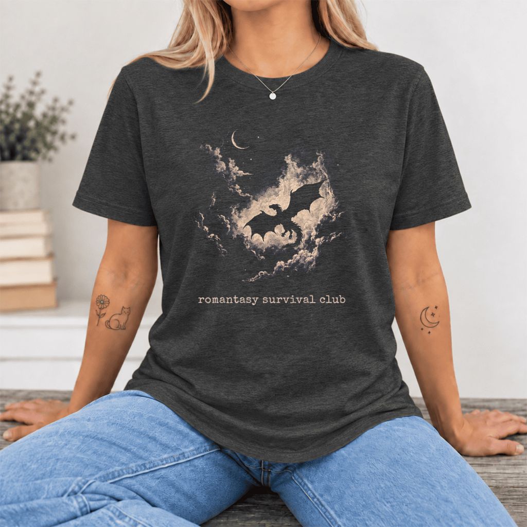 Romantasy Survival Club Ultra-Soft Cotton T-Shirt | Fantasy Book Lover Gift Dark Grey Heather