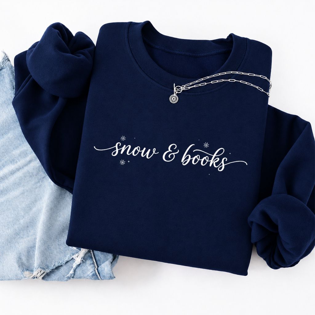 Snow & Books Softstyle Sweatshirt | Christmas Book Lover Gift Navy