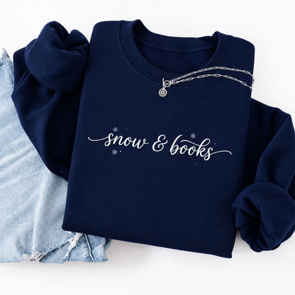 Snow & Books Softstyle Sweatshirt | Christmas Book Lover Gift Navy