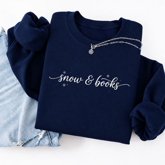 Snow & Books Softstyle Sweatshirt | Christmas Book Lover Gift Navy